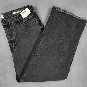 Wrangler Jeans Womens 14 Gray Mid Rise Loose Straight Distressed Raw Hem